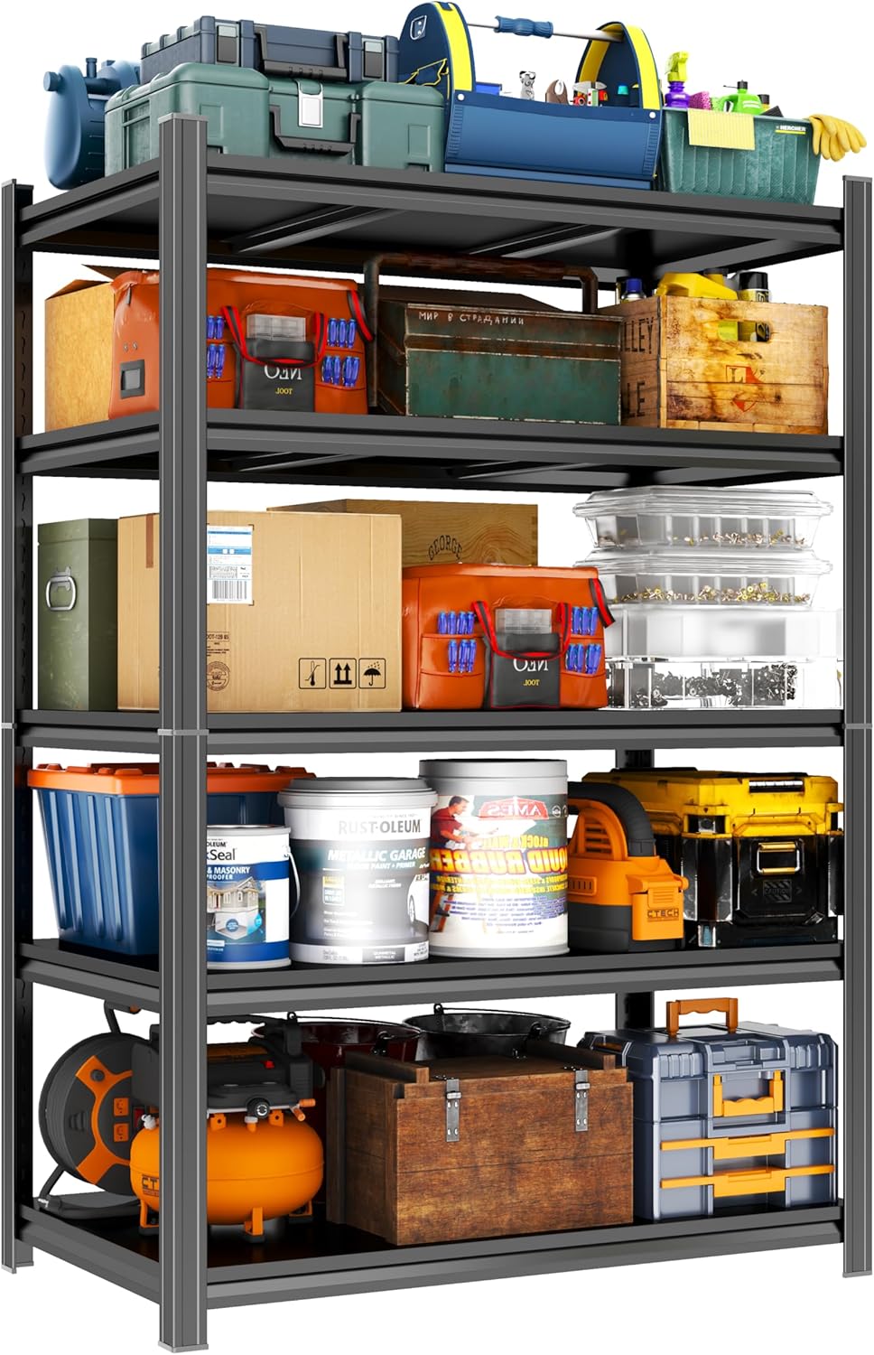 Garage Shelving 5-Tier Metal Storage Shelves 3500LBS Garage Storage Shelves Heavy Duty Adjustable Shelving Units for Basement, Commercial, Warehouse, Industrial, Black