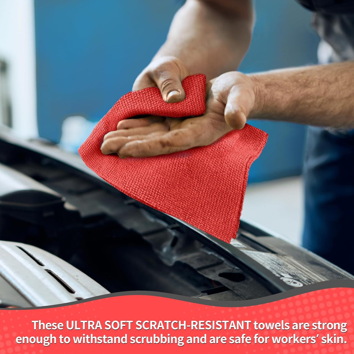 HOMERHYME Shop Towels Rags, 100 Pack Microfiber Cleaning Cloth Bulk Absorbent Detailing Rags, Lint-Free Microfiber Towels for Cars, Mechanic, Shop, Garage & Housekeeping 11.5"*11.5" Red