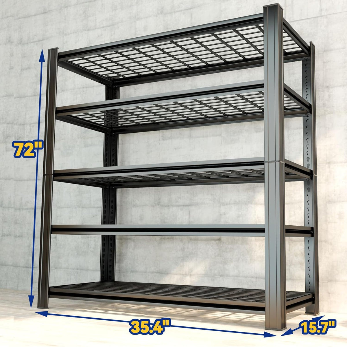 Garage Shelving,Heavy Duty 5-Tier Wire Shelving Unit - 72" H x 35.4" W x 15.7" D, 2500 lbs Load Capacity Storage Shelves,Adjustable Metal Shelves for Garage, Kitchen, and Pantry Storage
