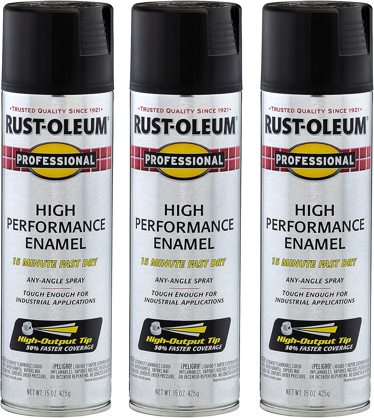 Rust-Oleum 7578838-3PK Professional High Performance Enamel Spray Paint, 15 Oz, Flat Black, 3 Pack