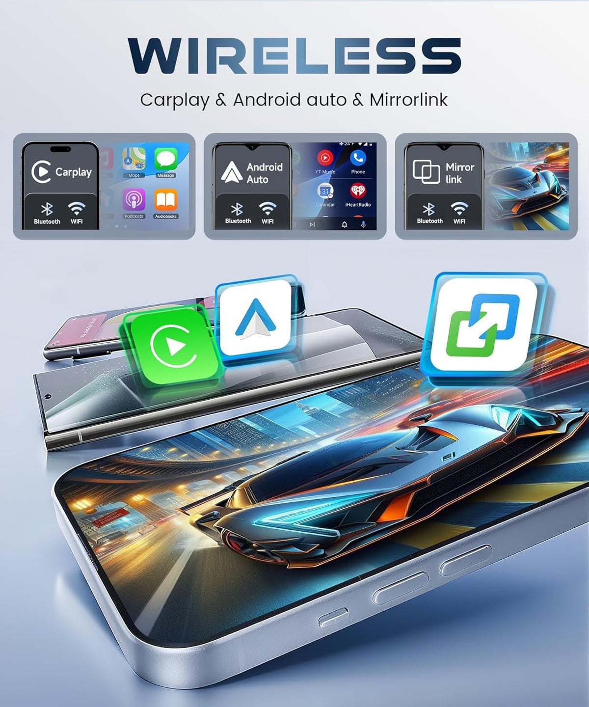 4GB+64GB Double DIN Car Stereo 8 CORE Android 13.0 Head Unit, Wireless CarPlay & Android Auto, 7-Inch Touch Screen Car Radio with BT5.0 EQ Mirror Link Volume Knob Back Light SWC Backup Camera USB-C