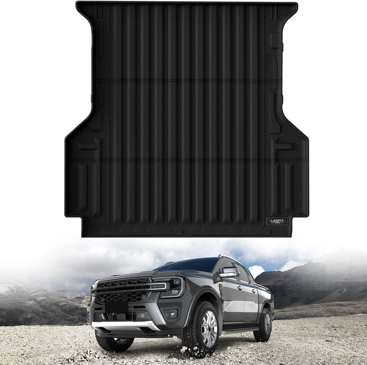 LASFIT Truck Bed Mat for Ford Ranger (5FT, 59.6" Bed) 2025 2024 All Weather Protector TPE Car Bed Floor Liner - 1PC Black