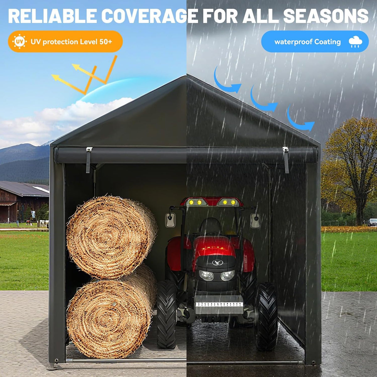 EROMMY 5x7 FT Carport Storage Shed, Heavy Duty Outdoor Storage Shed with Rolled up Zipper Door, Carport Canopy for Motorcycles, Bikes and Outdoor Tools