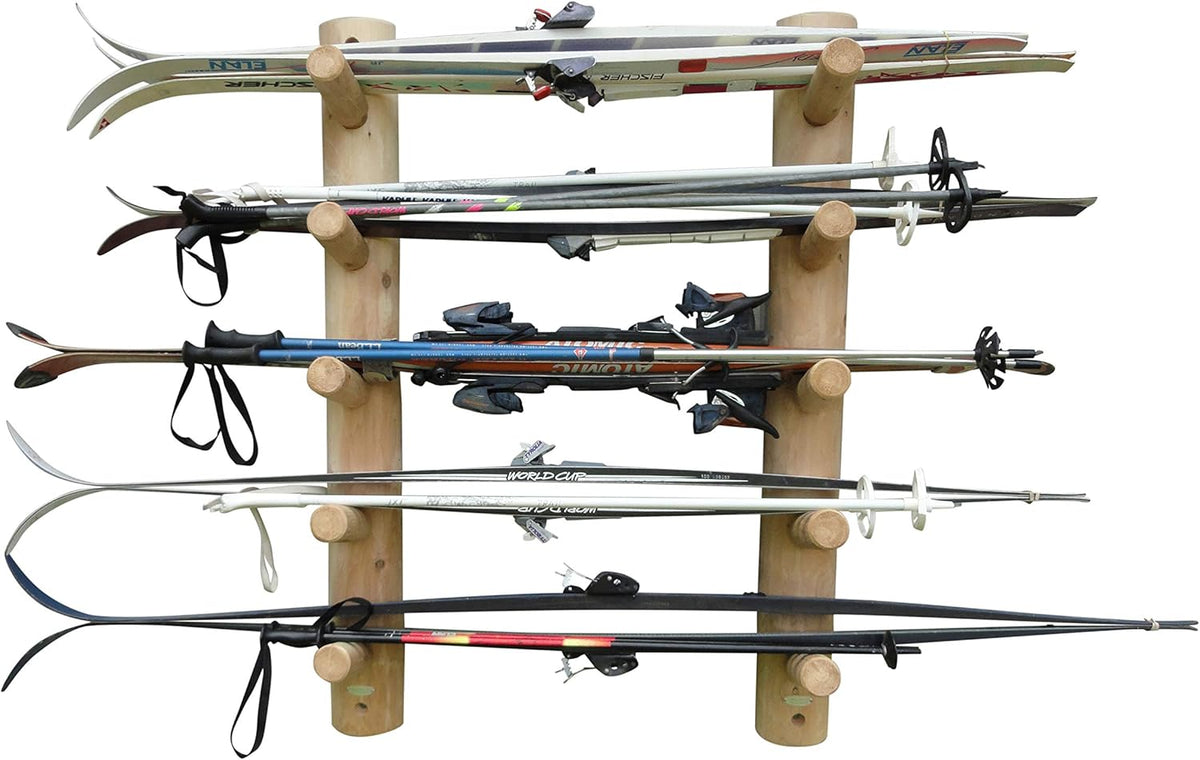 10-Place Wall-Mounted Ski Log Racks - Skis Wall Mount Garage Racks, Indoor & Outdoor Vertical Ski Holders for Walls, Hangers for Skis Indoor Storage Rack, Garage Hanging Rack - Unfinished