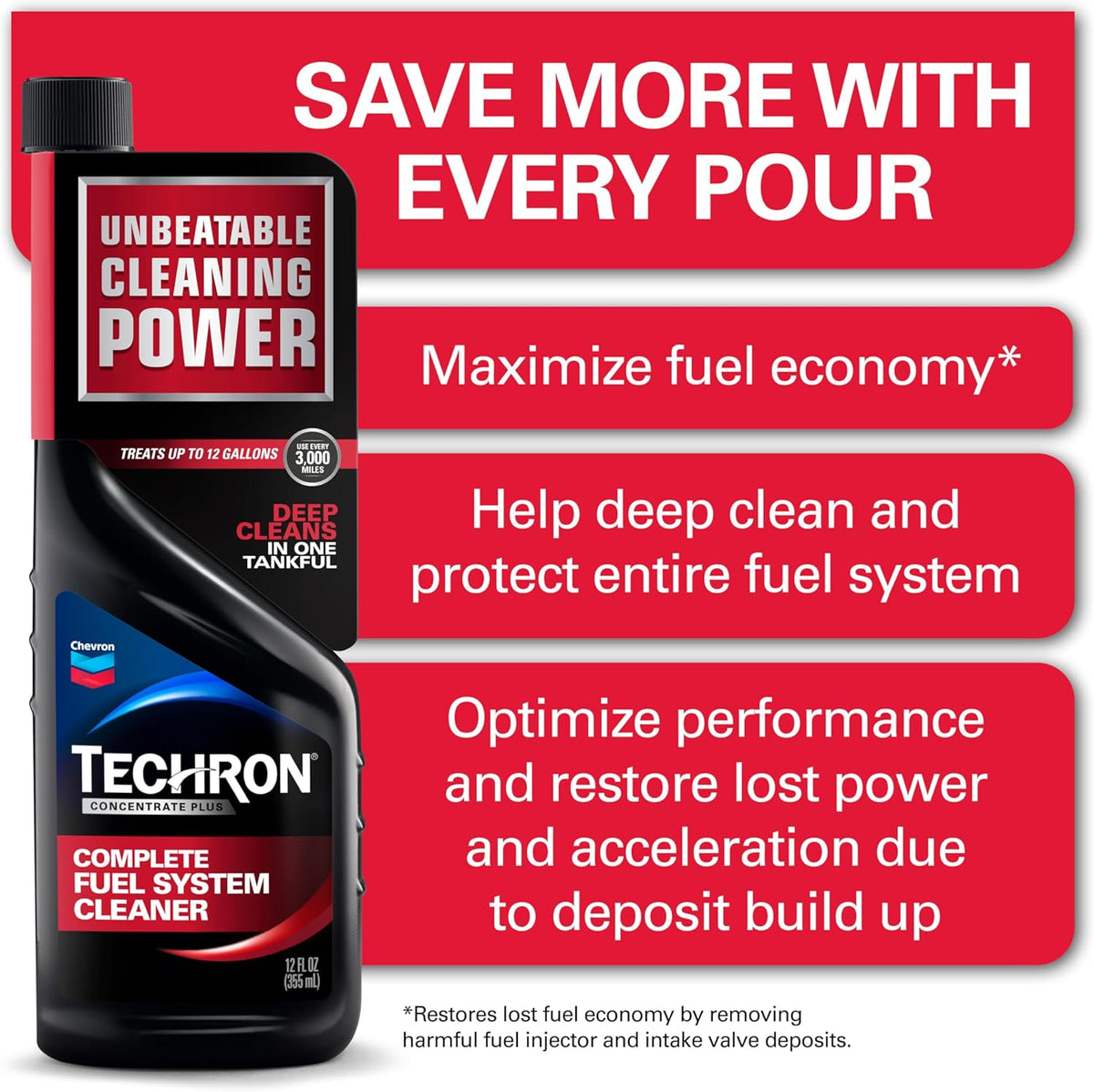 Chevron Techron Concentrate Plus Fuel System Cleaner, 12 oz, Pack of 1