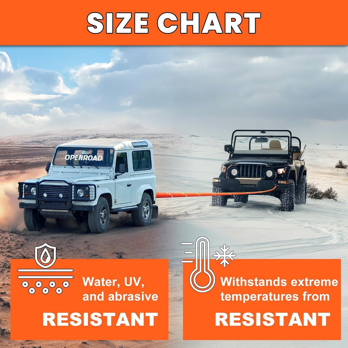 OPENROAD Kinetic Recovery Tow Rope, 36000 Lbs (1in x 30ft Orange with Soft Shackle) Extreme Duty 35% Elasticity Energy Offroad Snatch Strap, Vehicle Recovery Kit for Jeep Car Truck ATV UTV SUV
