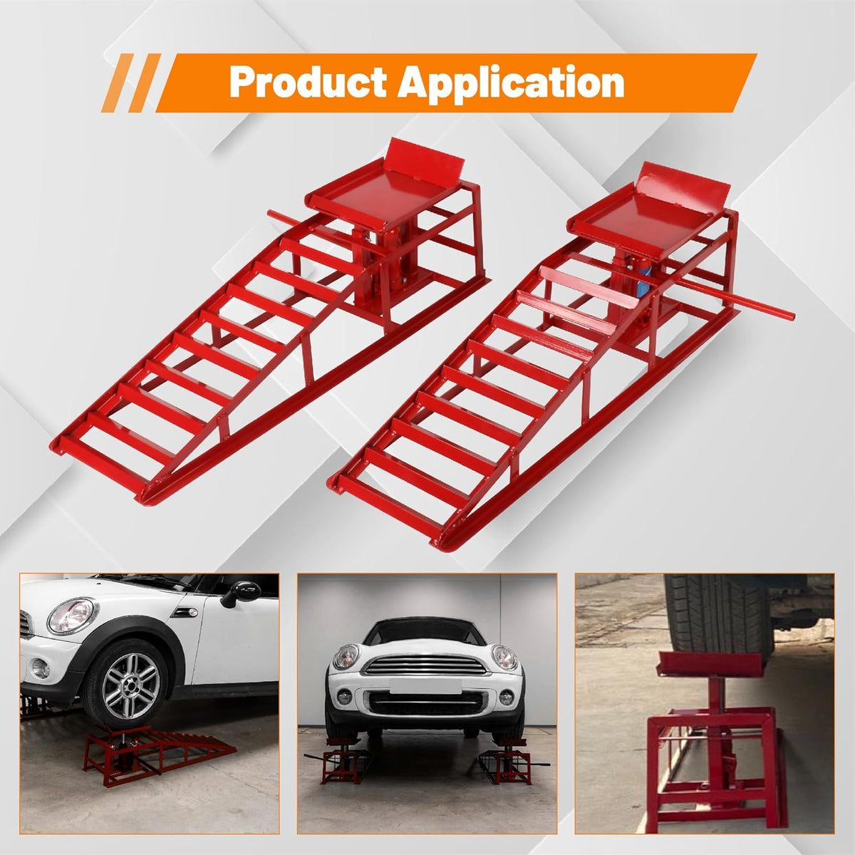 2 Pack Hydraulic Car Ramps 10,000lbs/5T Capacity Low Profile Car Lift Service Ramps Truck Trailer Garage, Height Hydraulic Vehicle Ramps,Red