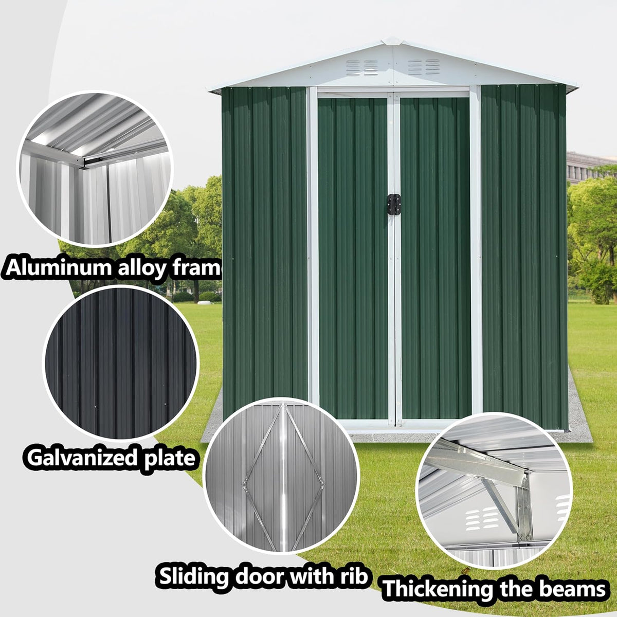 6x4 FT Outdoor Metal Storage Shed, Waterproof Outside Garden Sheds w/Lockable Sliding Doors and Vents, Weather Resistant Steel Tool Storage House for Backyard, Patio, Lawn, Green