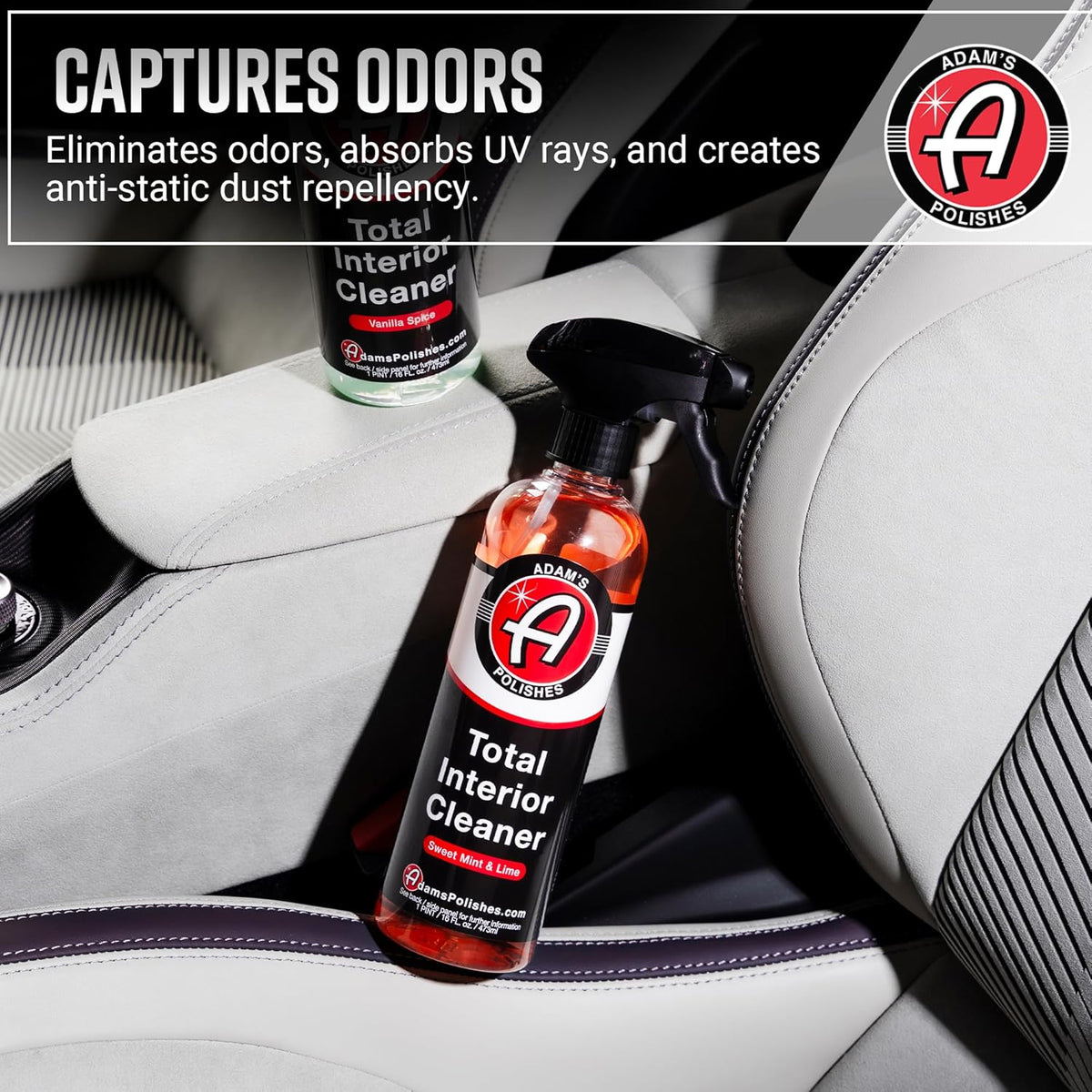 Adam's Polishes Total Interior Cleaner & Protectant, Quick Detailer & SiO2 Protection, Ceramic Infused, Anti-Static, OEM Finish, For Leather, Vinyl, Plastics, Glass & More