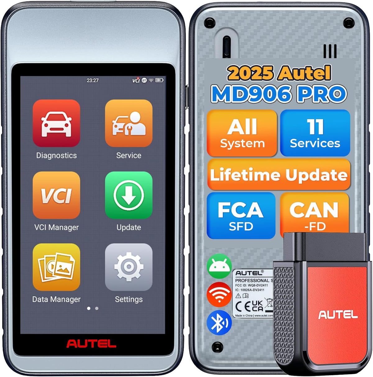 Autel OBD2 Scanner MaxiDiag MD906 PRO, All Systems Car Scanner Diagnostic Tool, 11+Resets Code Reader with CAN FD, Same as MD909 PRO Lite of MaxiCOM MK808S, Up of MD808 PRO MD806, Free Updates, FCA