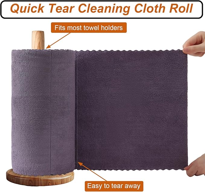 80 Pack Microfiber Cleaning Cloth Roll,Lint Free Rags & Tear Away Reusable Towels Washable Scratch,Ultra Absorbent Dish Rags(12" x 12") for Car Kitchen Home Garage-Dark Purple