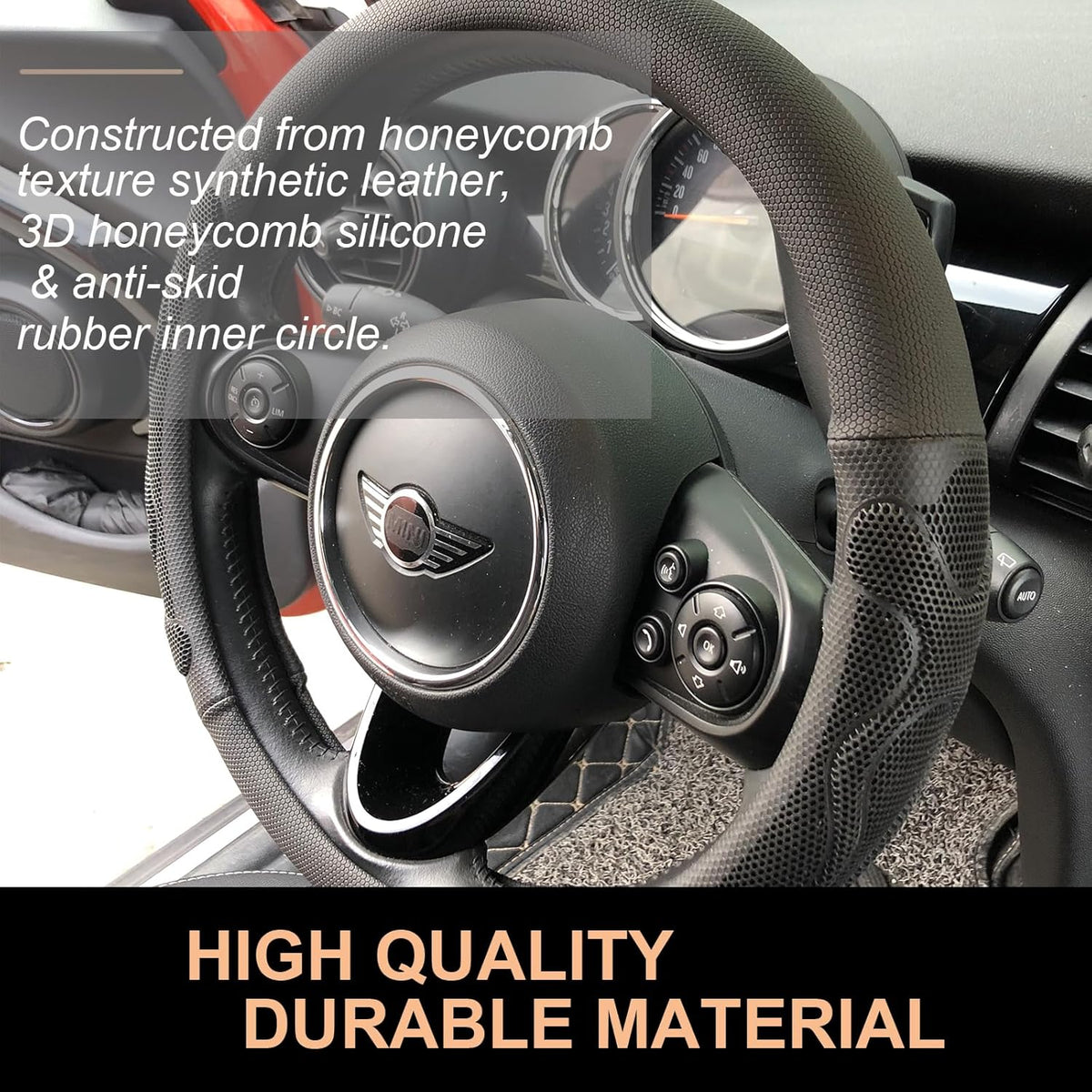 PINCTROT Large Size Comfy Grip Steering Wheel Cover, Anti-Slip Design, 15.5-15.75 Inch(Silicone Black)