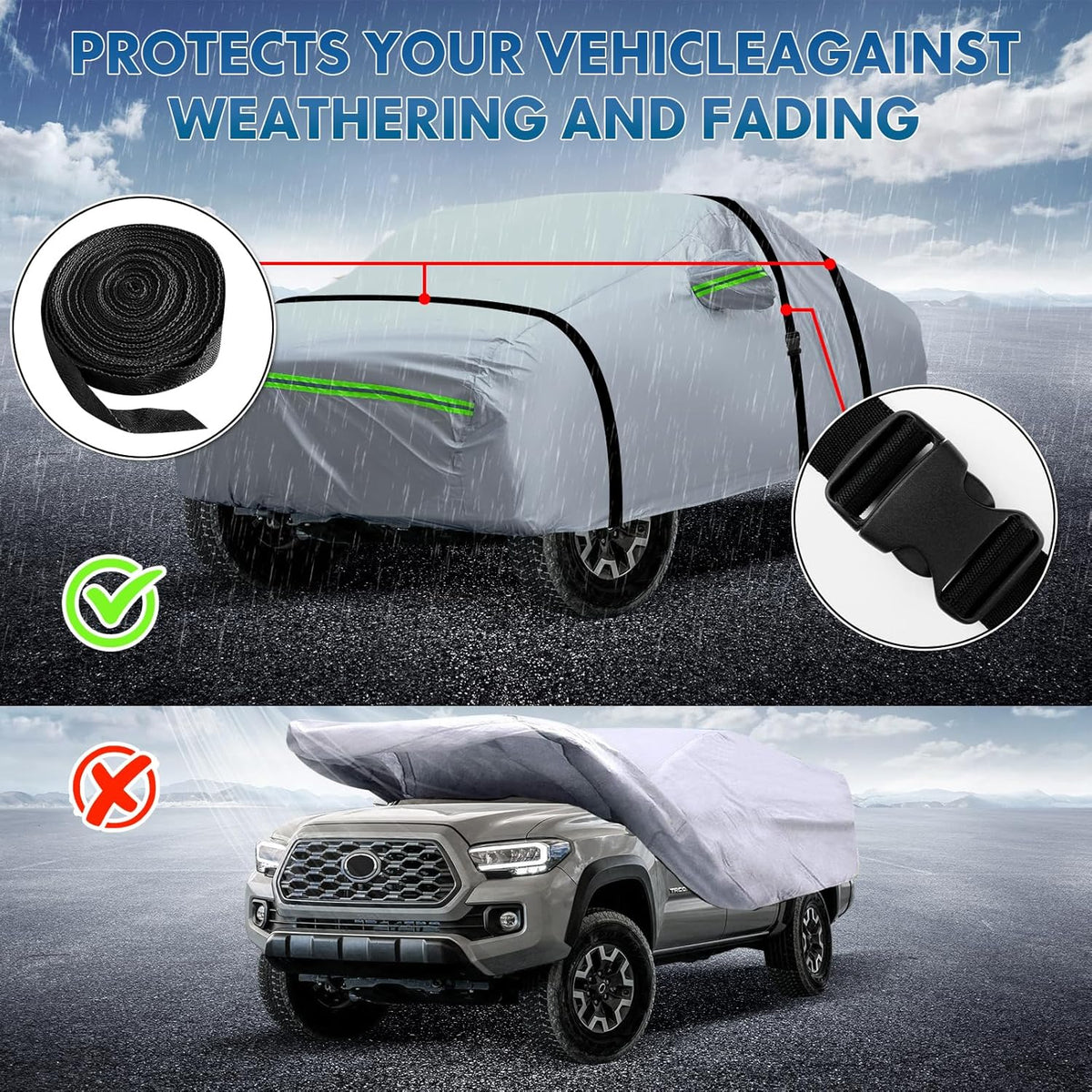 KEYOOG 6-Layer Full Car Cover is All-Weather Waterproof, Universal in All Seasons, Snow Prevention, Rainproof, Acid Rainproof, Sunscreen, Ultraviolet-Proof, Fit SUV and MPV 201-211"/16.7-17.5 ft