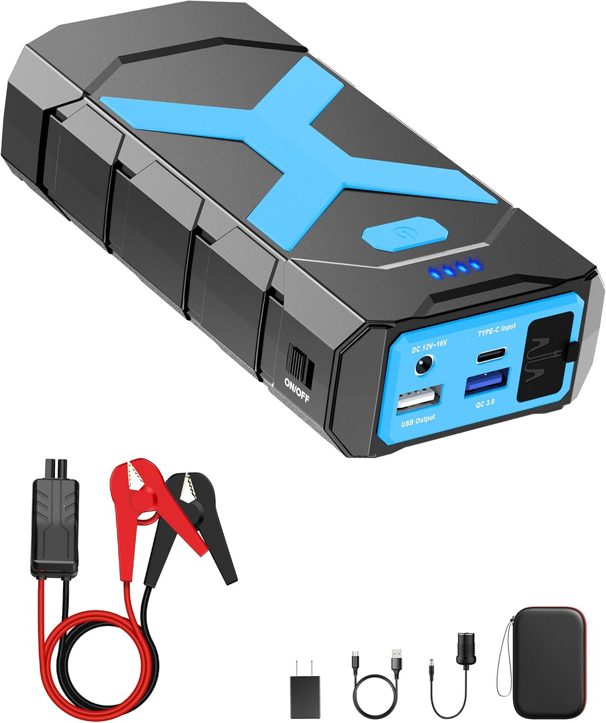 2000A Car Battery Jump Starter, 12V Car Jumper Starter Portable for 8.0L Gas & 6.5L Diesel, 20000mAh Battery Backup with USB QC 3.0 LED Light SOS for Emergency Use
