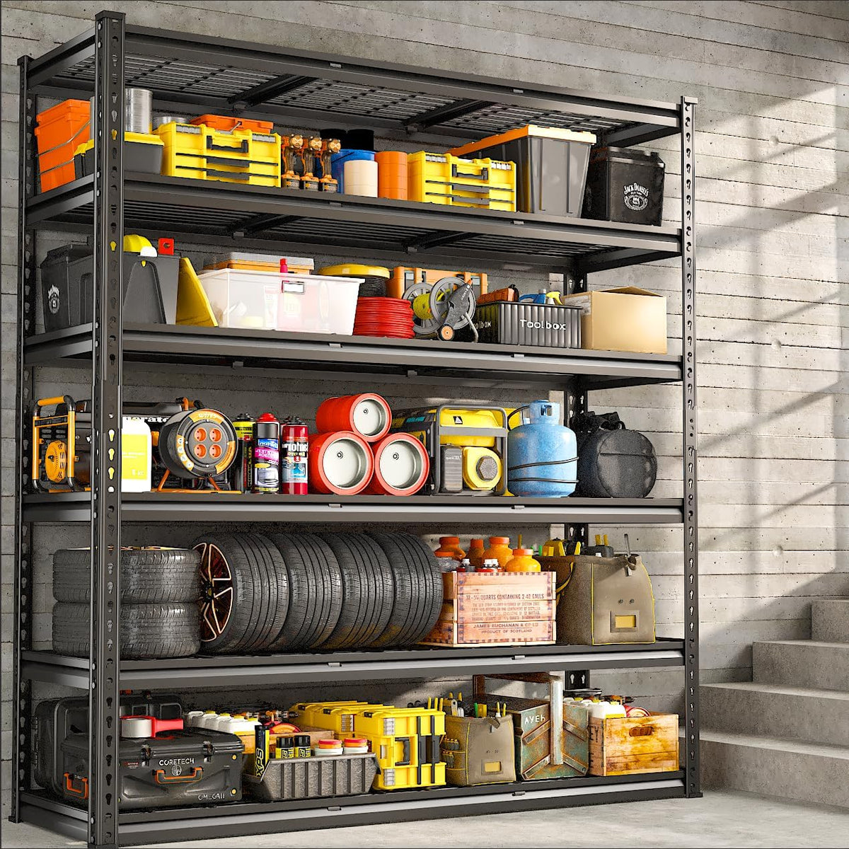 REIBII 3300LBS Garage Shelving 48" W Storage Shelves 6 Tier Garage Shelving Heavy Duty, Adjustable Metal Shelves for Warehouse, Basement, Storage, 48" W x 78" H x 18" D