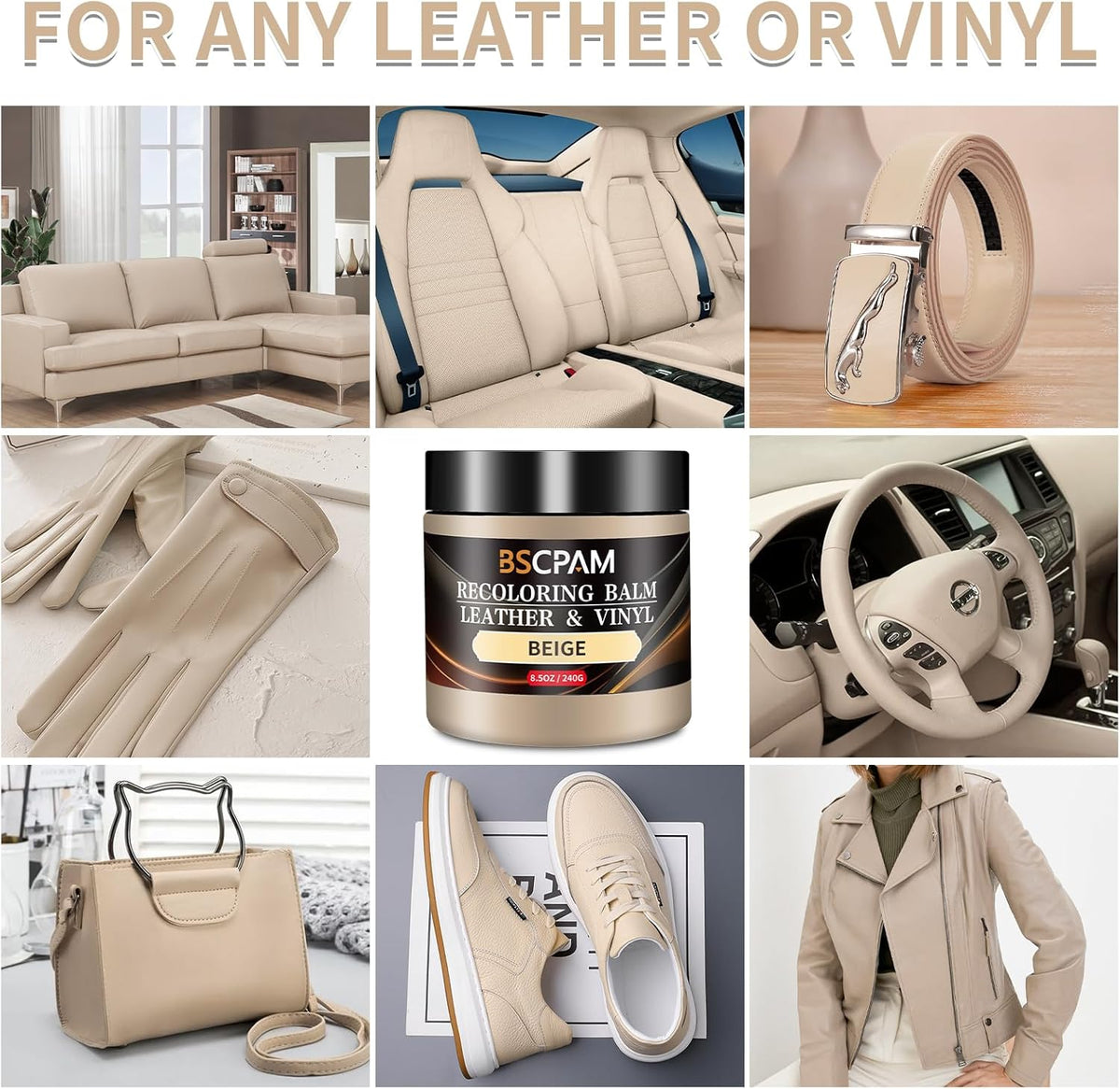 Beige Leather Recoloring Balm,Leather Couch Scratch/Stain Remover,Leather Repair kit for Vinyl Furniture and Car Interior,Leather Dye Paint for Scratched and Faded Leather Couches
