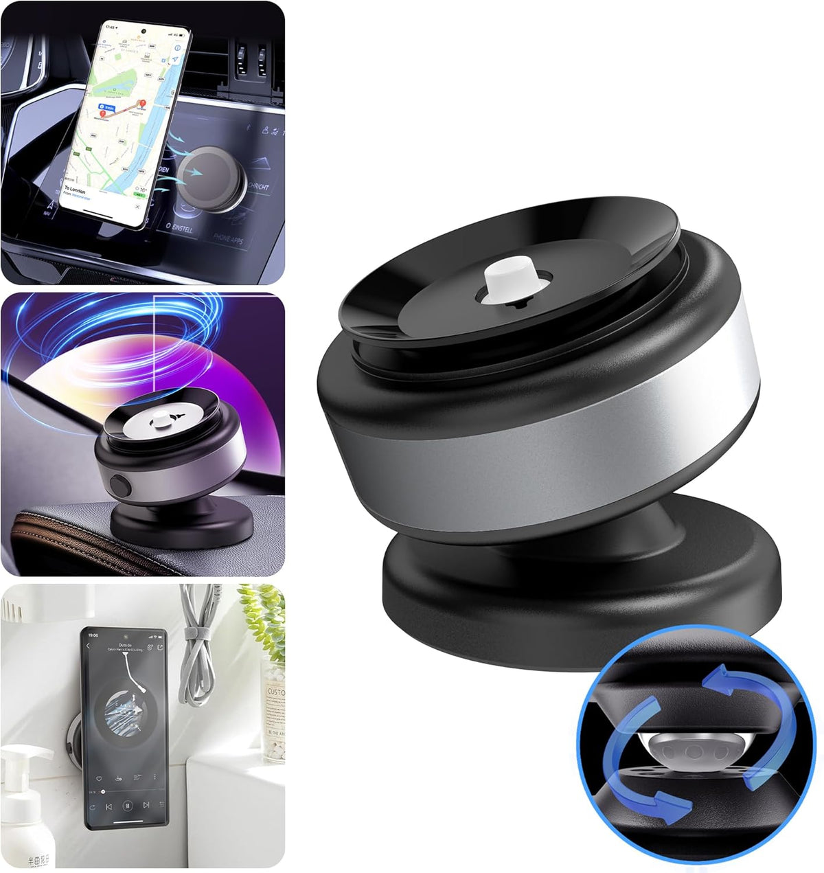 Fostex Vacuum Magnetic Phone Holder Magnet,360 Adjustable Rotatable Magnetic Mount,Electric Vacuum Magnetic Phone Holder,Hands-Free Phone Holders for Your Car iPhone 16/15/14/13/12