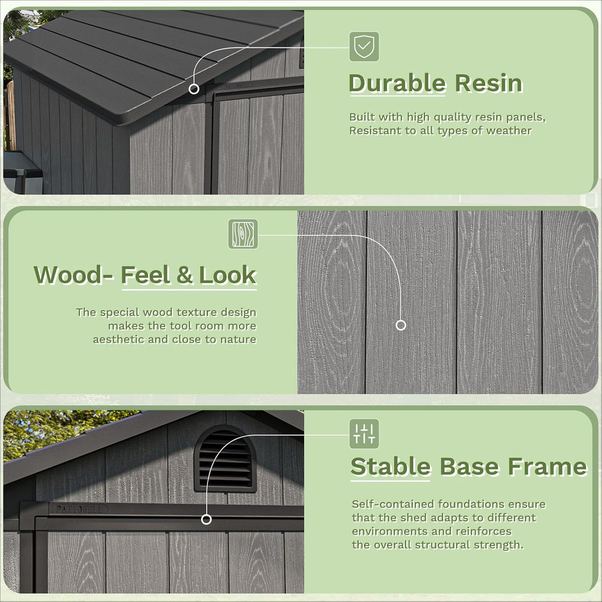 Patiowell 4' x 4' Plastic Outdoor Storage Shed with Floor, Resin Outside Tool Shed with Window and Lockable Door for Backyard Garden Patio Lawn, Gray (Fit-it Shed)