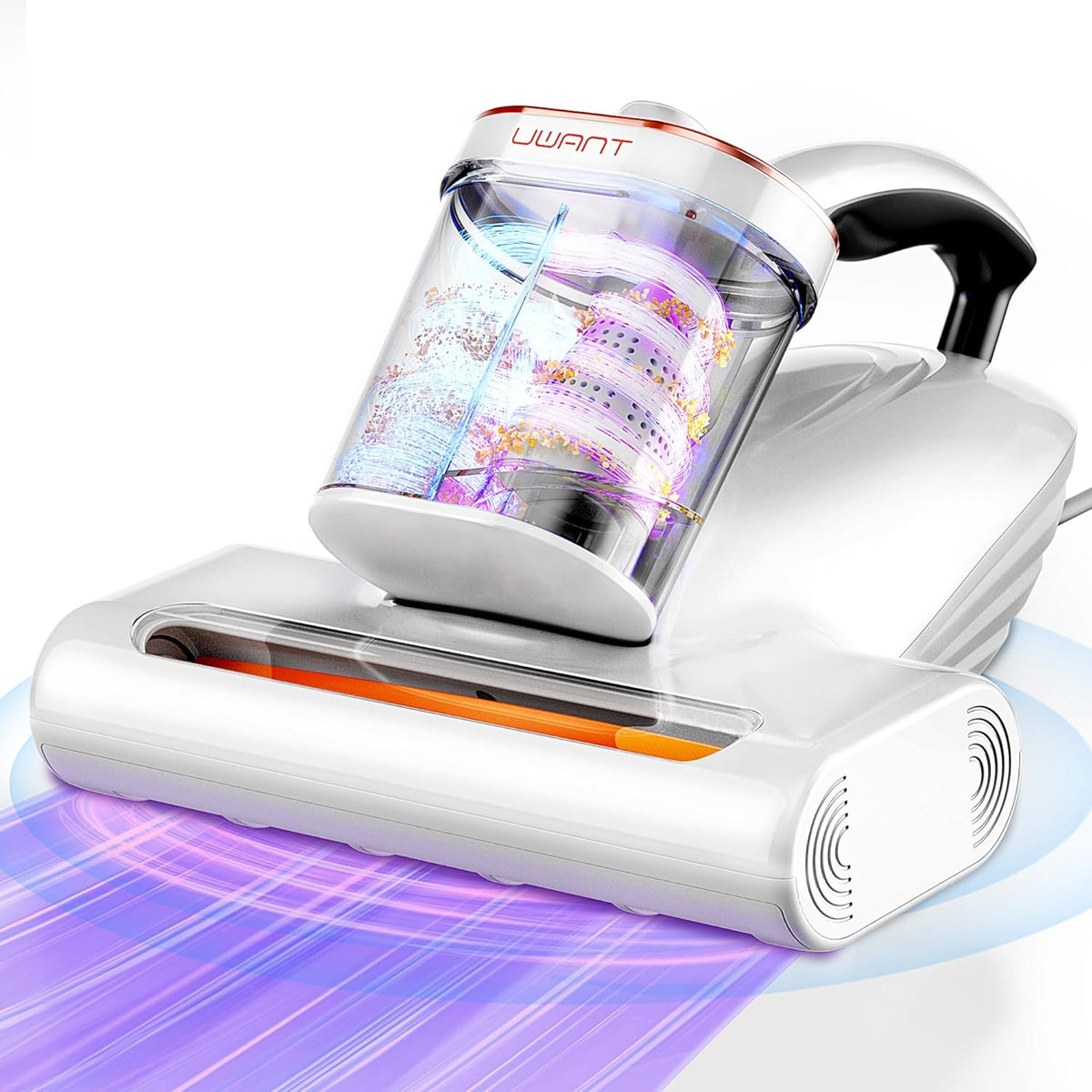 uwant Bed Cleaner with 16Kpa Suction Metal Roller 253.7nm Uv-c Light Mattress Vacuum Cleaner 36000RPM/Min 149℉ Heating HEPA Filter&Ultrasonic Mattress Vacuum for Sofa, Pillow, Bed Throws, Vanilla