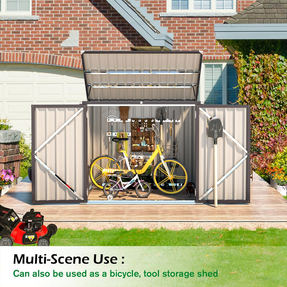 AECOJOY Outdoor Trash Can Storage Shed, 46 Cu.Ft Outside Garbage Can Storage Shed, Dark Grey Outdoor Horizontal Storage Cabinet Waterproof, Bike Sheds & Outdoor Storage Clearance