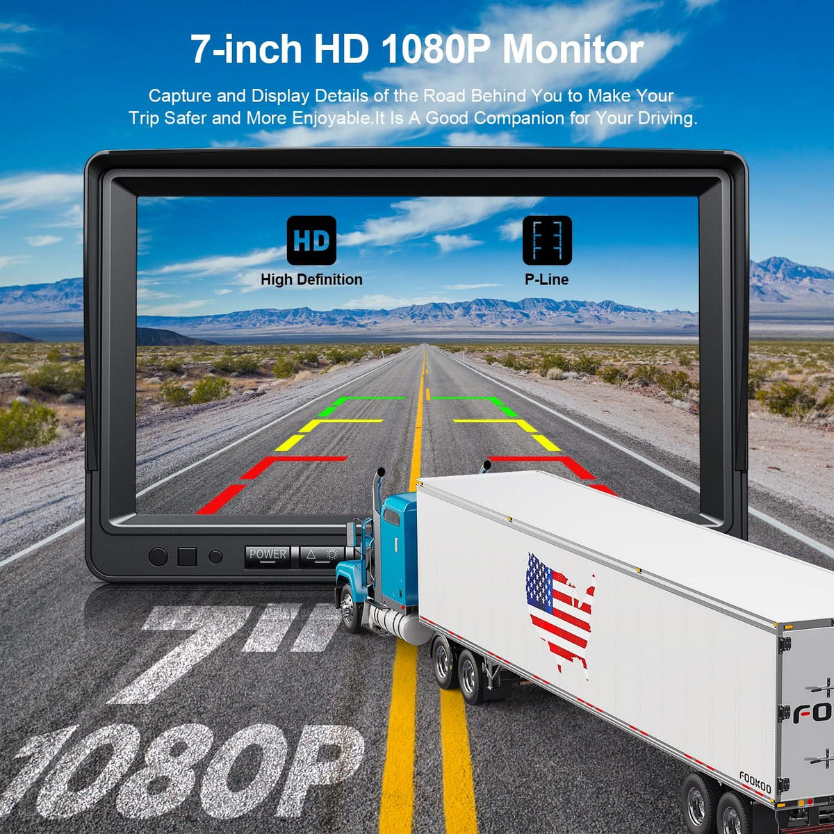 Fookoo HD 1080P 7" Wired Backup Camera System, 7-inch Quad Split Screen Monitor W/Recording, IP69 Waterproof Side View Rear View Cameras, Parking Lines for Truck/Trailer/RV/Tractor/ 5th Wheel (DY704)