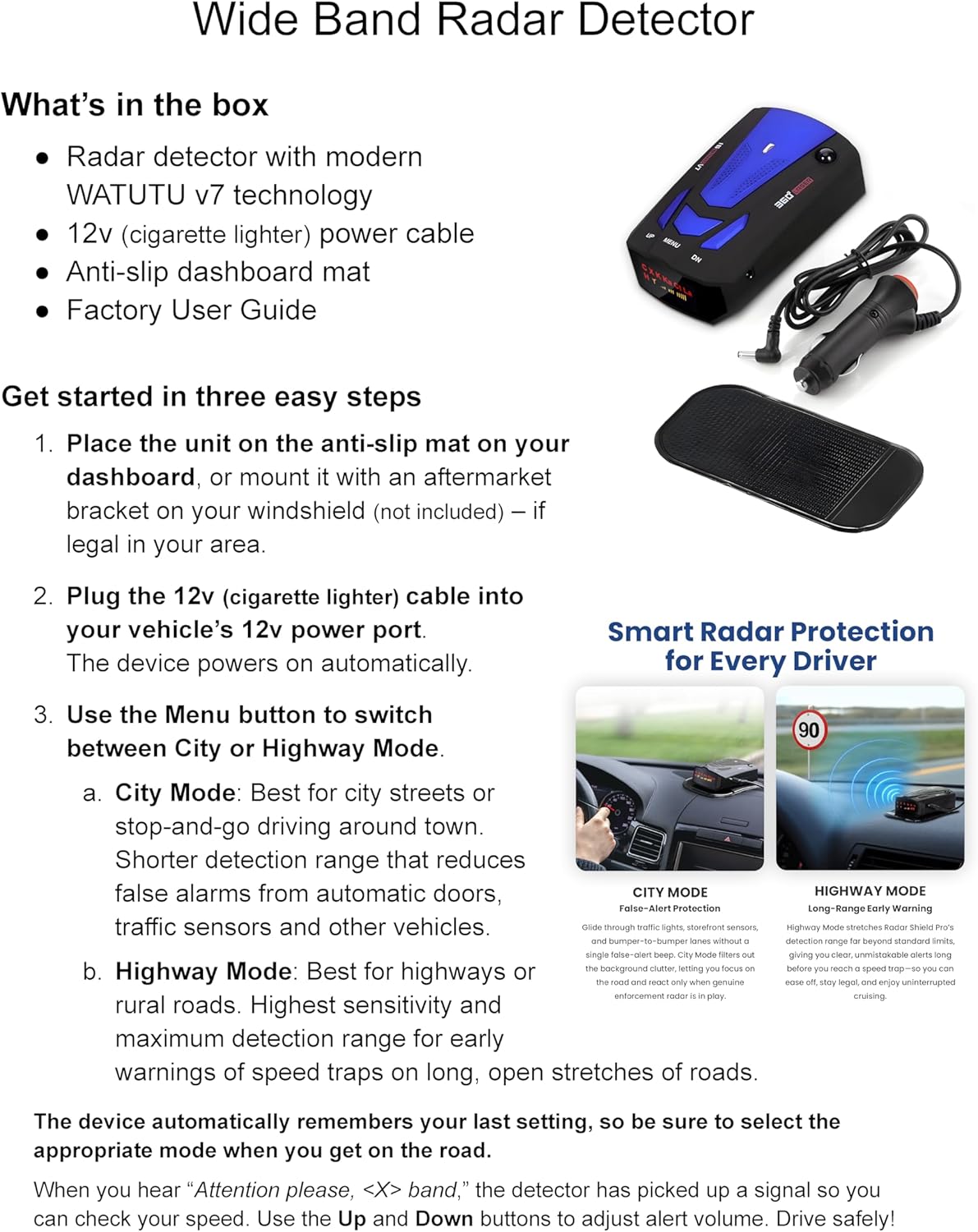 Speed Sentinel Radar Detector – 360° Police Speed Sentinel Radar Detectors for Cars with Voice Alerts, City & Highway Modes, False Alert Filtering VG-2 Immunity