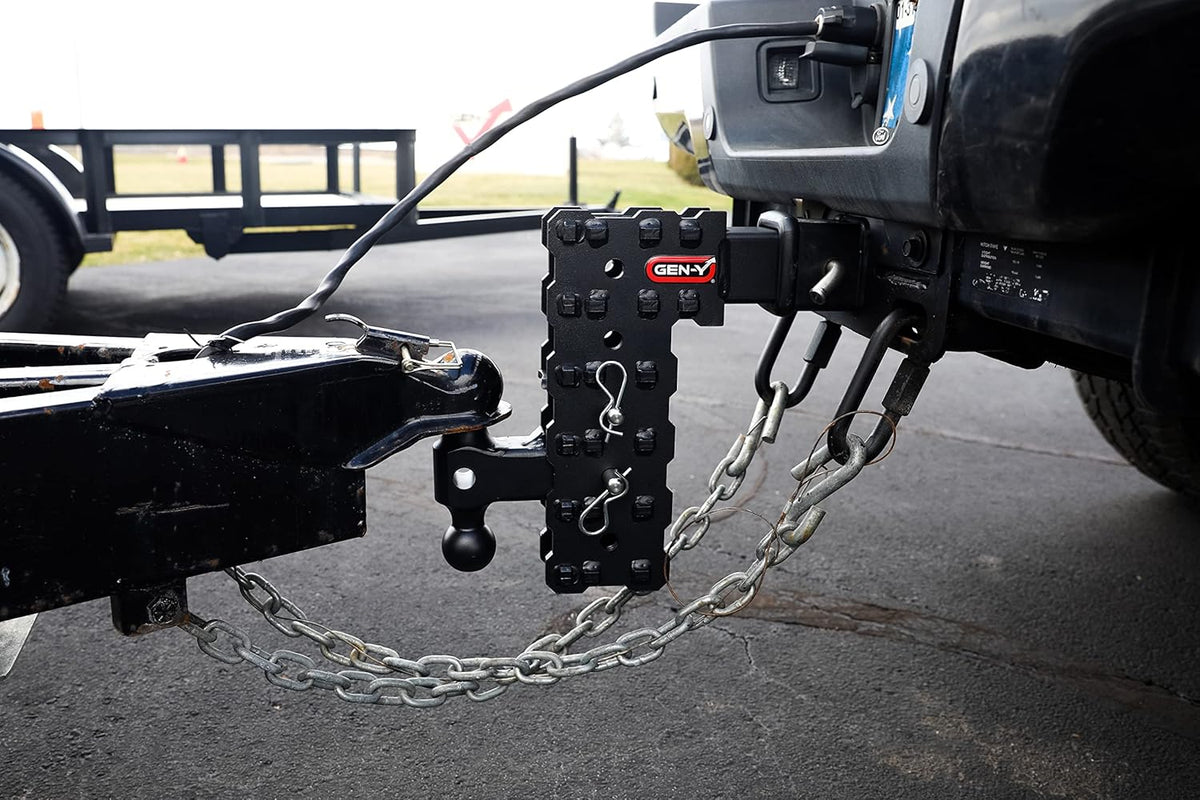 GEN-Y Hitch Solid Shank Adjustable Tow Hitch with Dual-Ball and Pintle Lock for 2.5" Receiver - 5" Drop - 16,000 LB Towing Capacity - 1,600 LB Tongue Weight - Black
