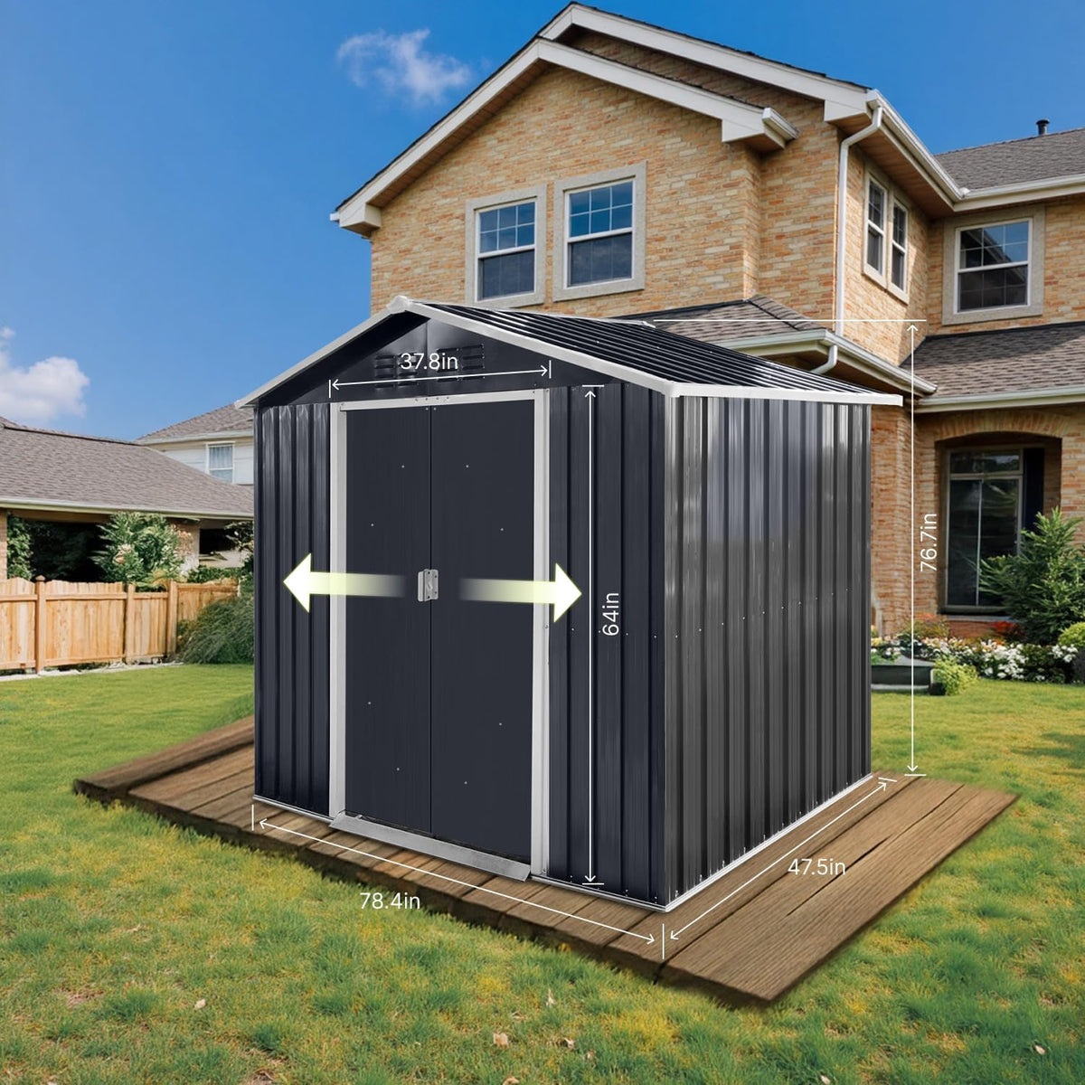 7' x 4.3' Outdoor Storage Shed, Sturdy Metal Building w/Windows & Lockable Doors for Garden, Backyard, Poolside and Lawn, Anthracite