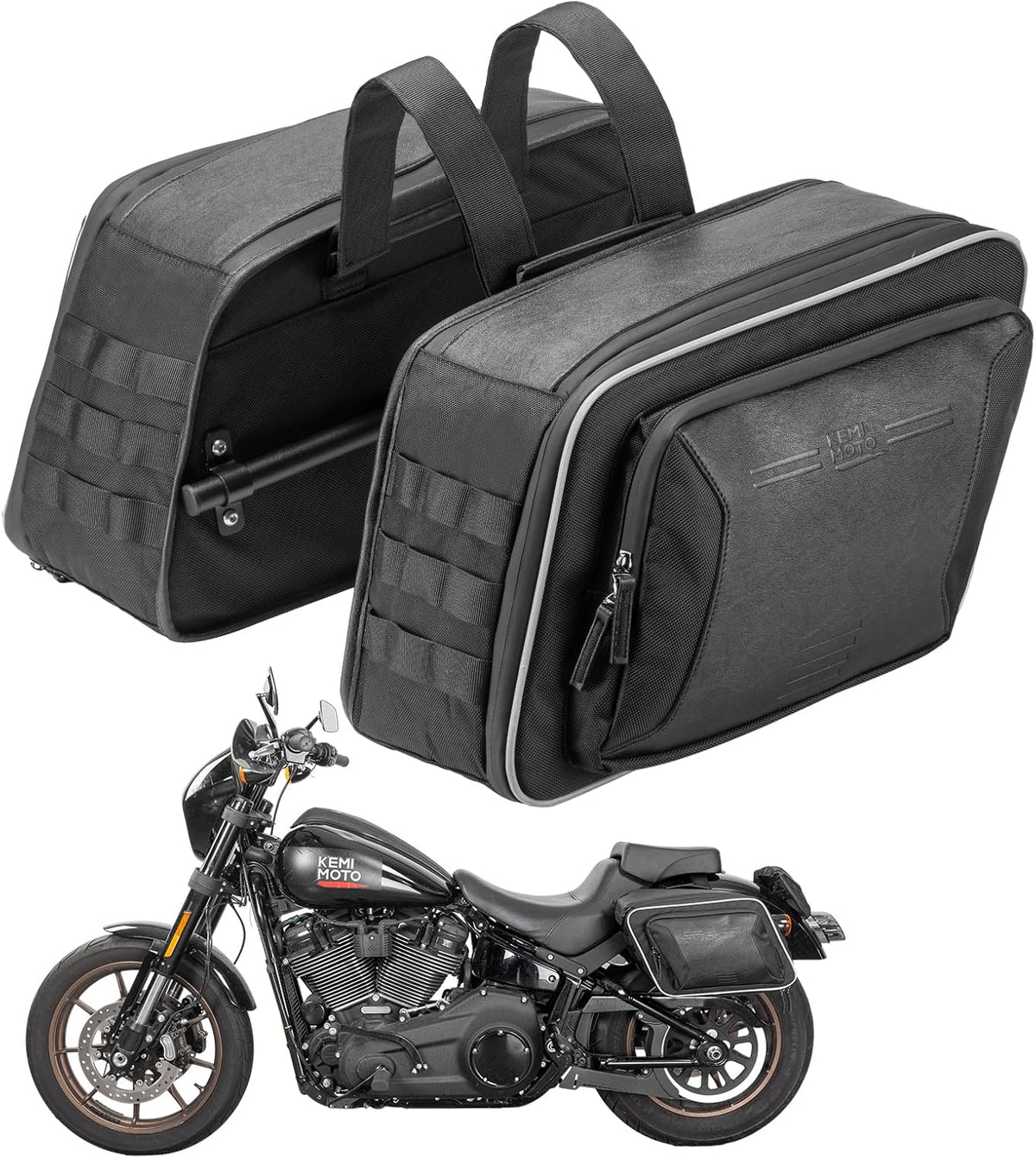 KEMIMOTO Motorcycle Saddlebags Expandable 22-30L (11-15Lx2) with Quick-Release Brackets PU Leather Handbag Waterproof with Rain Cover Compatible with Dyna Softail Cruiser Rebel Vulcan