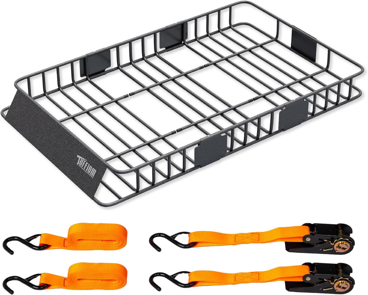 Bonnlo 250lbs Extendable Rooftop Cargo Carrier, 64×39×6inch Universal Roof Rack Basket with 4×Straps, Car Top Rack Luggage Holder for SUV/Truck/Van