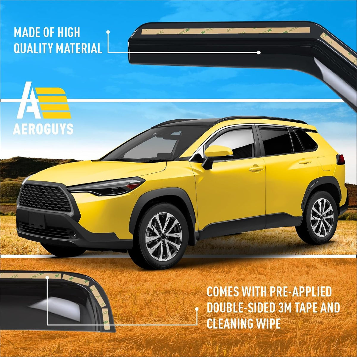Extra Durable Window Deflectors in-Channel Window Visors Rain Guards Fit for Toyota Corolla Cross 2022-2025, Sun Visors, Wind Vent for Shades, Exterior Car Accessories - 4pcs. AG0493