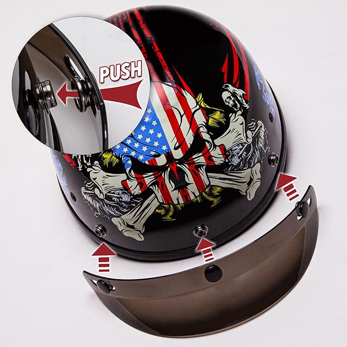 Cartman Cruiser Scooter Motorcycle Half Face Helmet, American Flag Skull USA Graphics, DOT Approved for Bike Scooter ATV UTV Chopper Large
