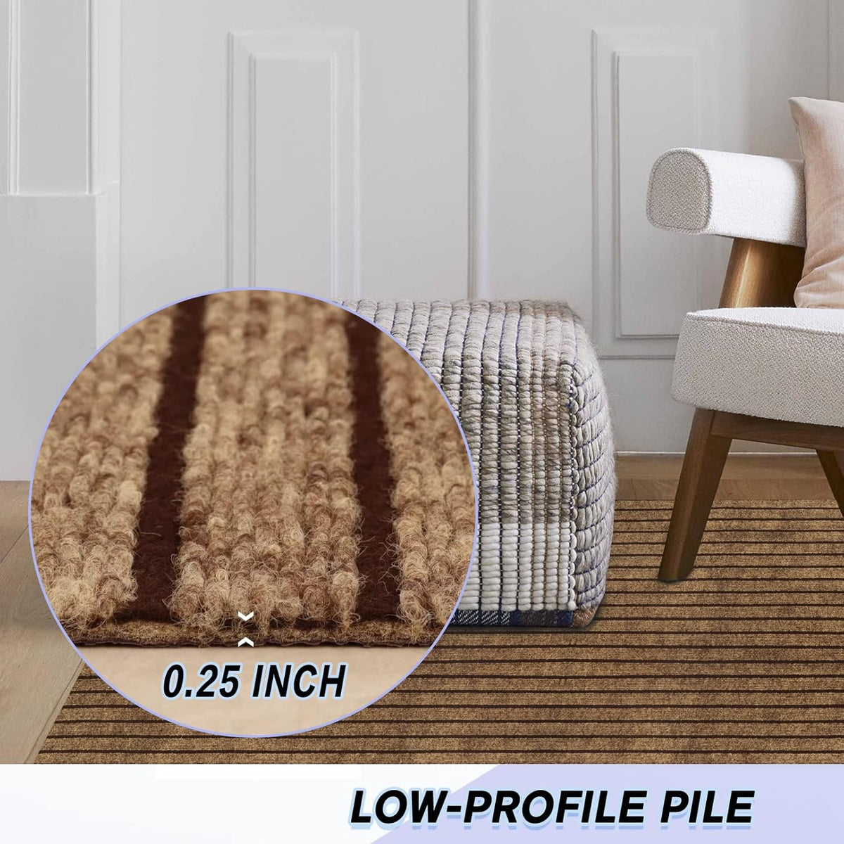 Custom Size Backed Non-Slip Area Rugs Runner, Easy Clean, Waterproof Runner Rugs for Hallway Entryway, Kitchen, Laundry, 2FT x 77FT, Brown Stripe