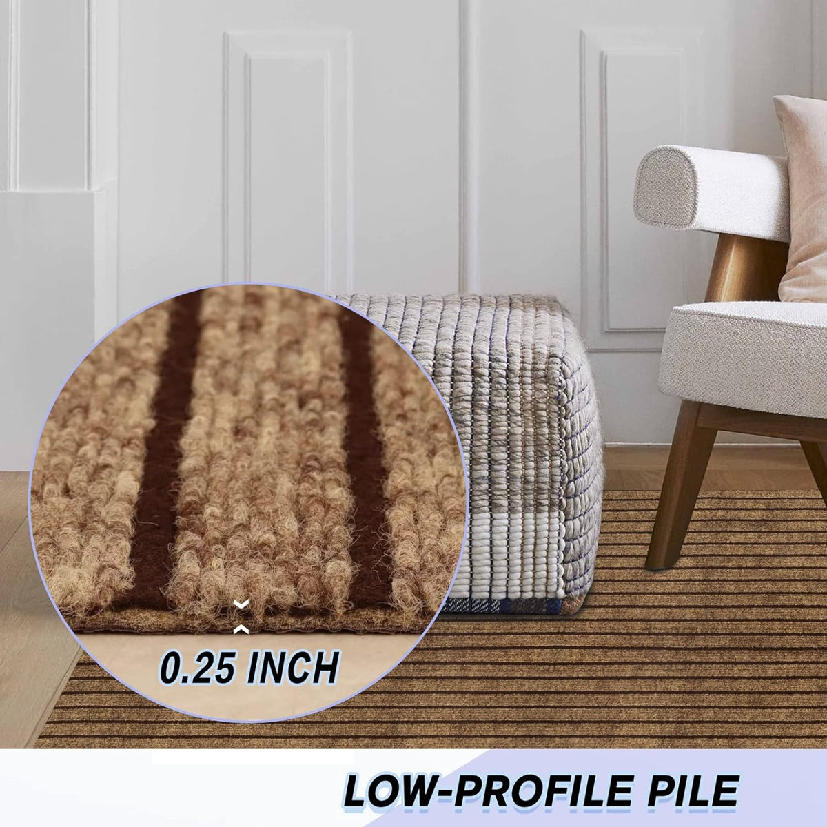 Custom Size Backed Non-Slip Area Rugs Runner, Easy Clean, Waterproof Runner Rugs for Hallway Entryway, Kitchen, Laundry, 4FT x 31FT, Brown Stripe