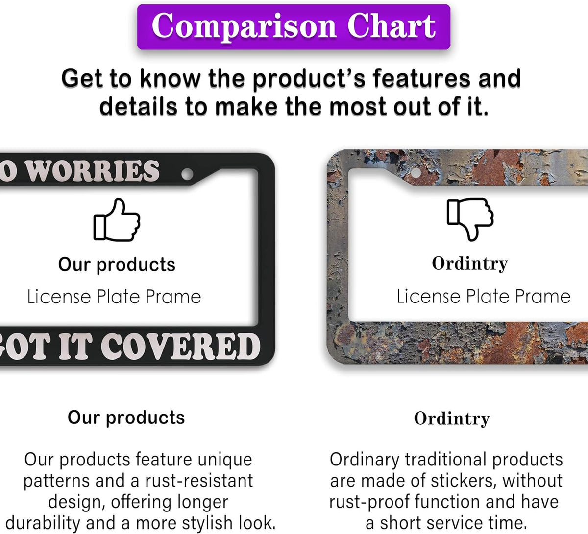 License Plate Frames Black and White License Plate Frame No Worries, God’s Got It Covered Universal Aluminum Car Accessory 2 Pack with Screw Covers Set