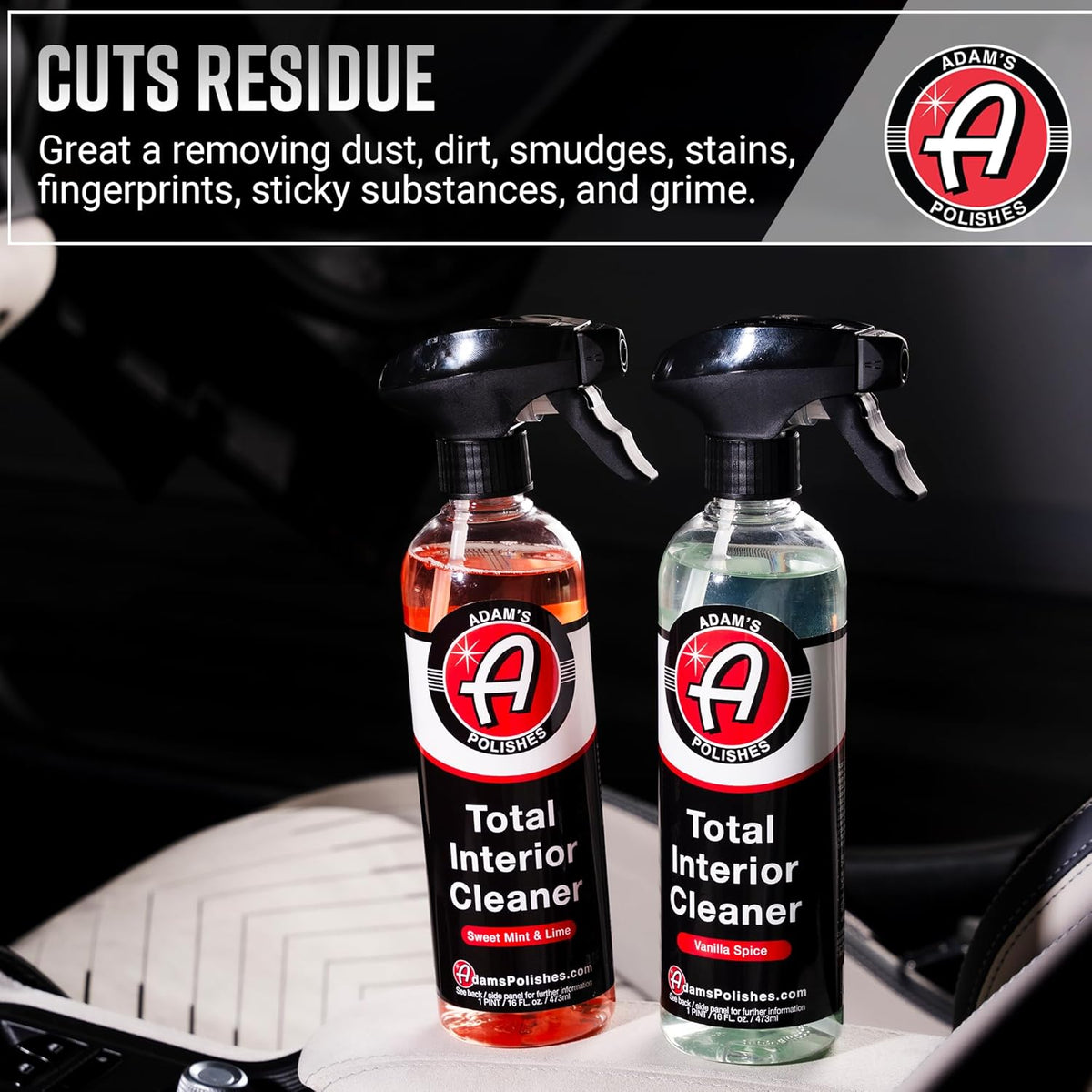Adam's Polishes Total Interior Cleaner & Protectant, Quick Detailer & SiO2 Protection, Ceramic Infused, Anti-Static, OEM Finish, For Leather, Vinyl, Plastics, Glass & More