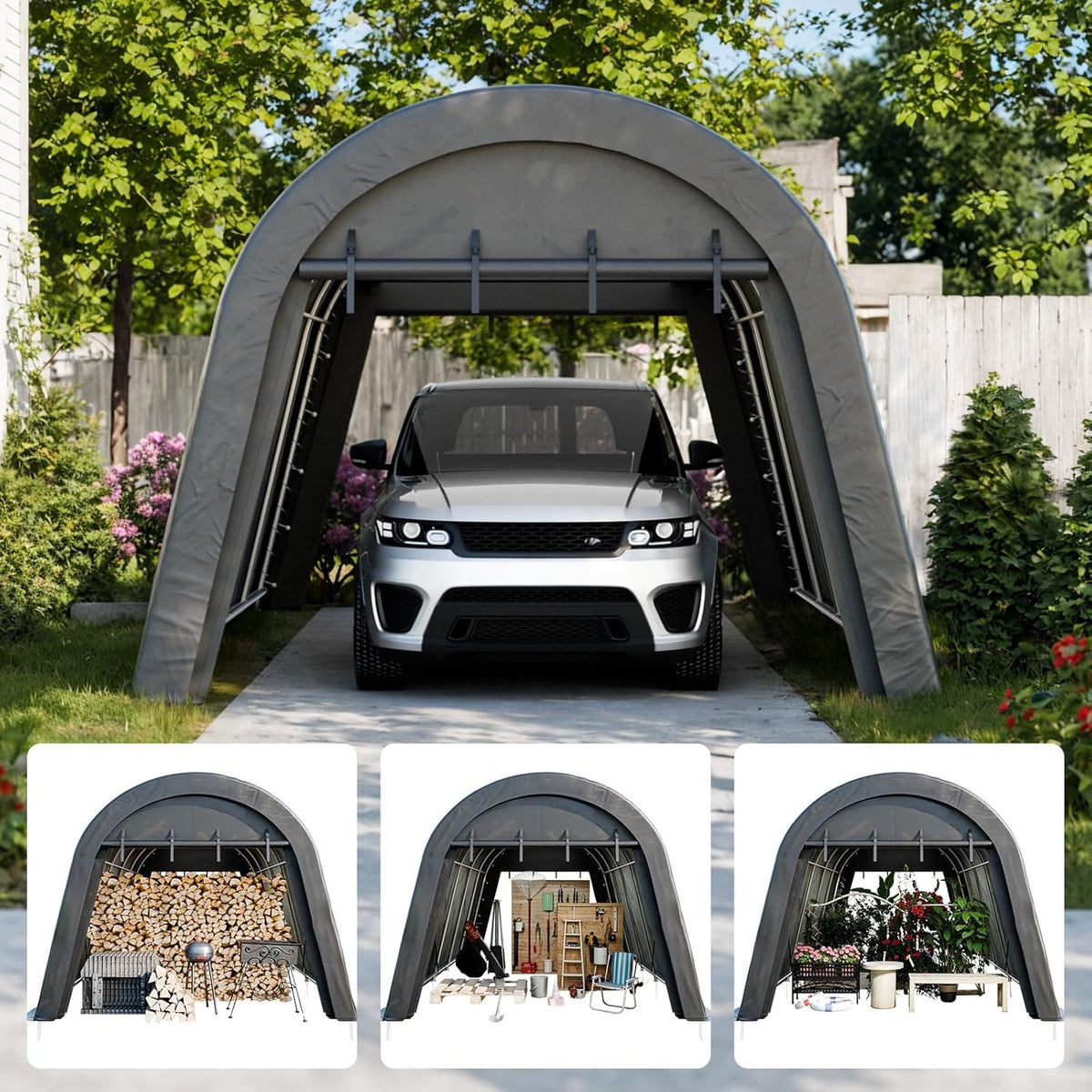 Carport 12x20 ft Heavy Duty, All-Season Waterproof UV Protected Outdoor Car Ports w/Reinforced Metal Frame Roll-up Ventilated Doors,Portable Garage Car Shelter for Boat Truck Motorcycle Yacht