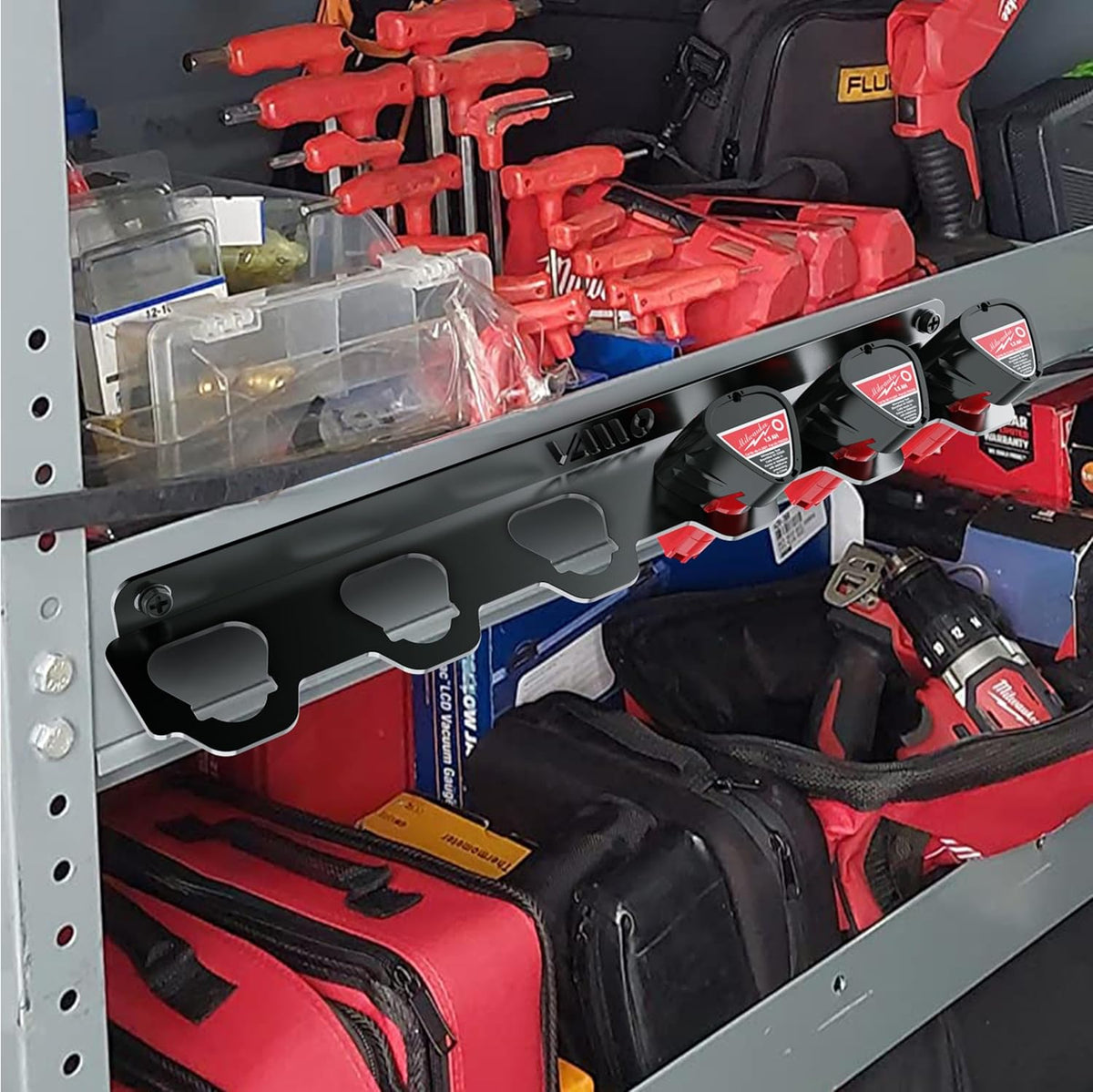 VAIIO Compatible Milwaukee M12 12V Battery Rack Holder, Wrought Iron Heavy Duty Thickened Batteries Slots, Stealth Battery Wall Mount Organizer Garage Storage,Workshops,Shelves