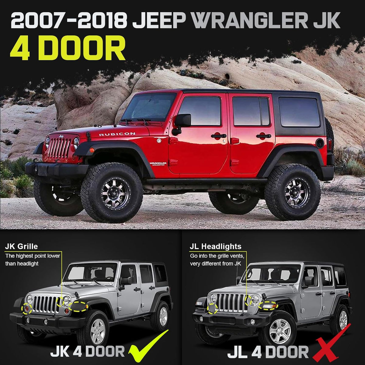 BINARY STAR Running Boards Compatible with Vehicle 2007-2018 Jeep Wrangler JK 4 Doors, 6 Inch Two-Stair Side Steps Nerf Bars, Wrangler Step Bars JKU Step Rails, Carbon Steel Running Boards & Steps.