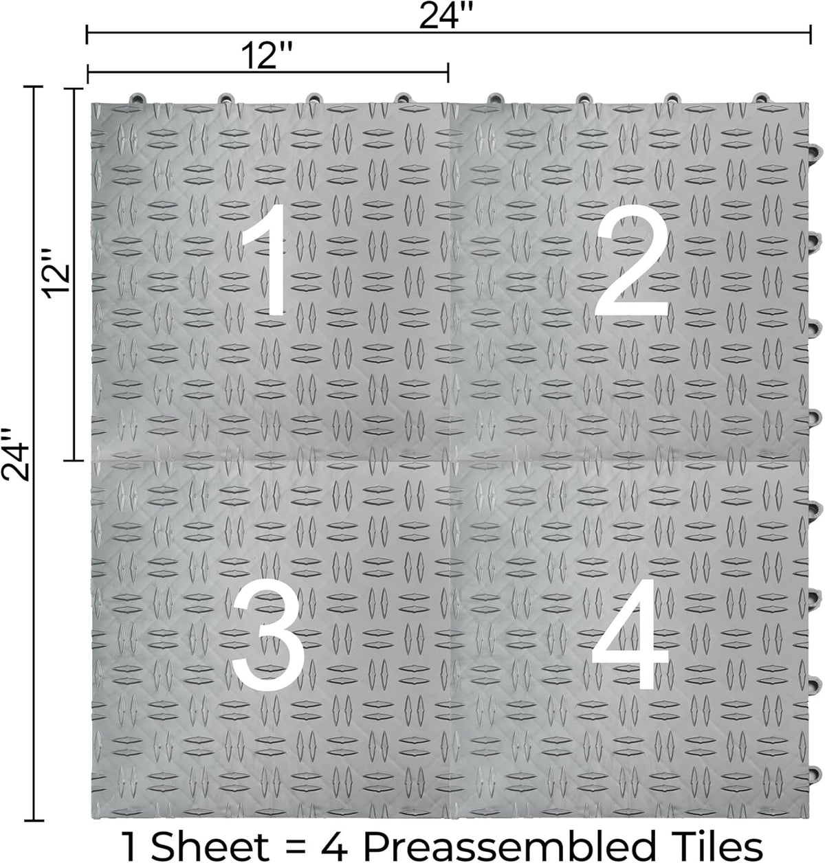 Big Floors GarageTrac Diamond, Interlocking Non-Slip Garage Flooring Tile, Durable, Modular, Heavy-Duty Copolymer, Easy Install (Alloy, 12 Pack of 12 x 12" Tiles)