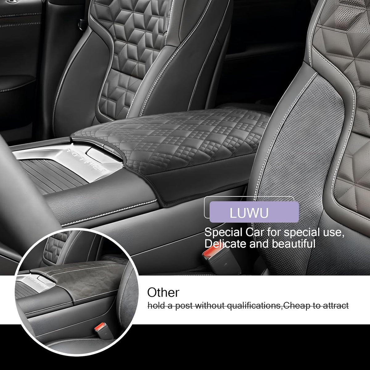 LUWU Center Console Cover Compatible with 2025 Nissan Armada Accessories 2025 Armada SV/SL/Platinum Armrest Cover Armrest Console Cover (Thick Black)