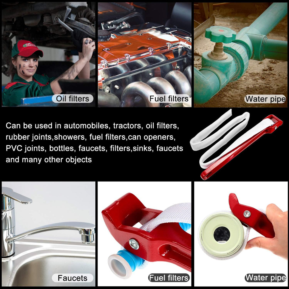 Mudder 12 Inch Strap Wrench Adjustable Pipe Nylon Plumbing Strap Wrench Oil Filter Jar Opener Handle Belt Anti-sliding Fixed Tool