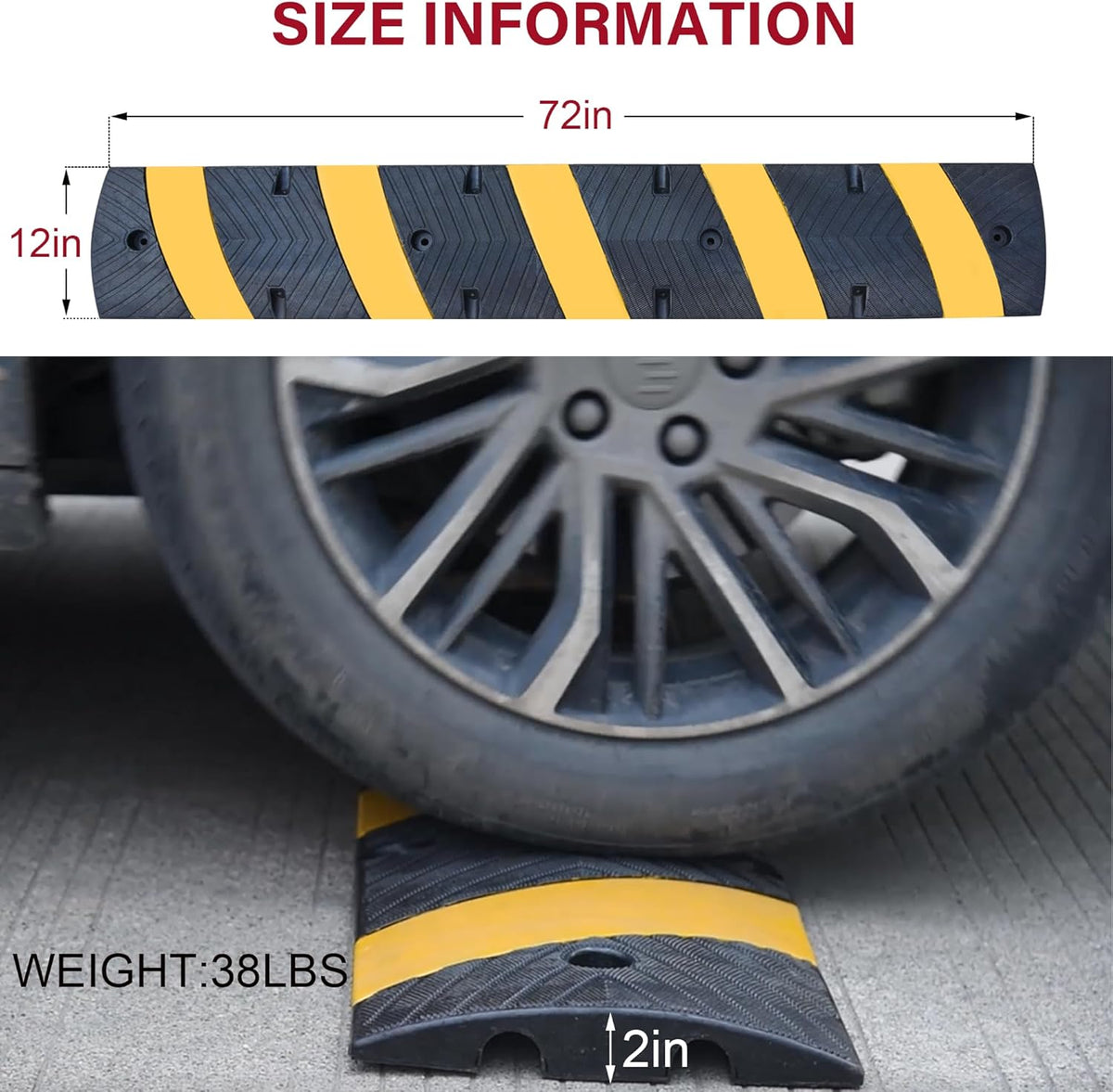 Orangestar Speed Bumps 2-Pack, 6FT Heavy Duty Rubber Driveway Bump with 8 Screws for Asphalt, Concrete, Gravel, 2-Channel Cable Protector