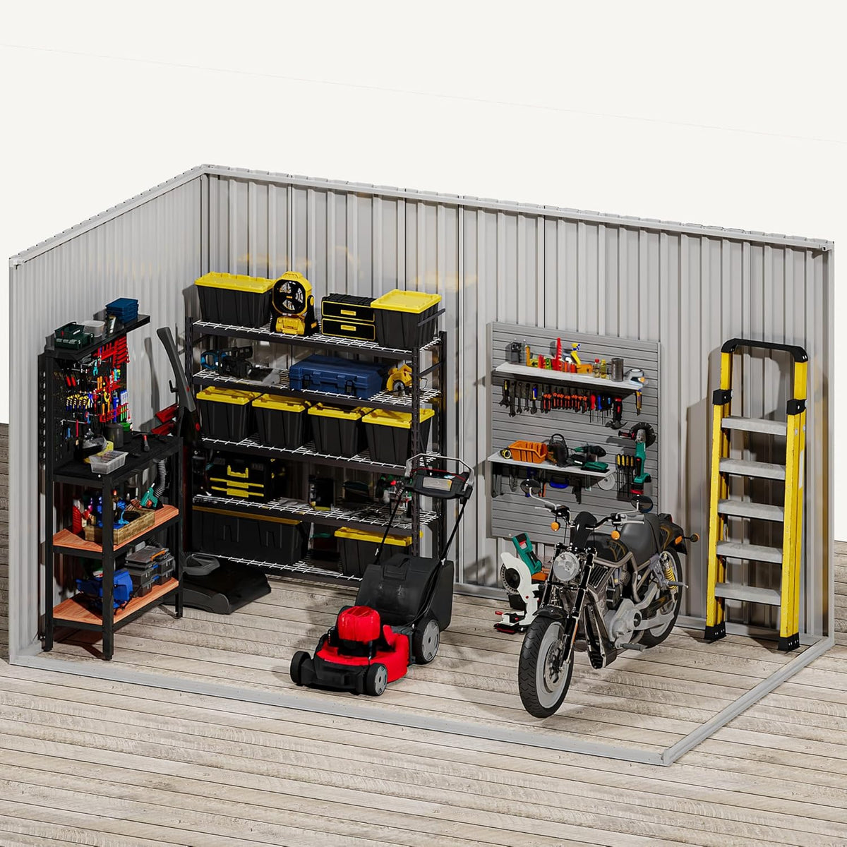 DWVO Storage Shed 9x6 FT for Bicycle Functional Metal Tool Shelter Garden Storage Unit with Airflow Windows, Secure Entry Lock, Water-Resistant Waste Enclosure for Outdoor Patio Garden (Dark Dray)