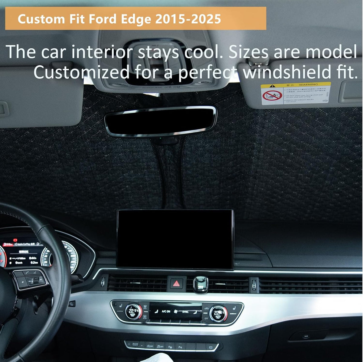 Car Windshield Sun Shade 5 Layers Thick for Ford Edge SUV 2015-2024 2025 - Front Window Sunshade Sun Visor Accessories - Protector Vehicle Reflect UV Sun and Heat