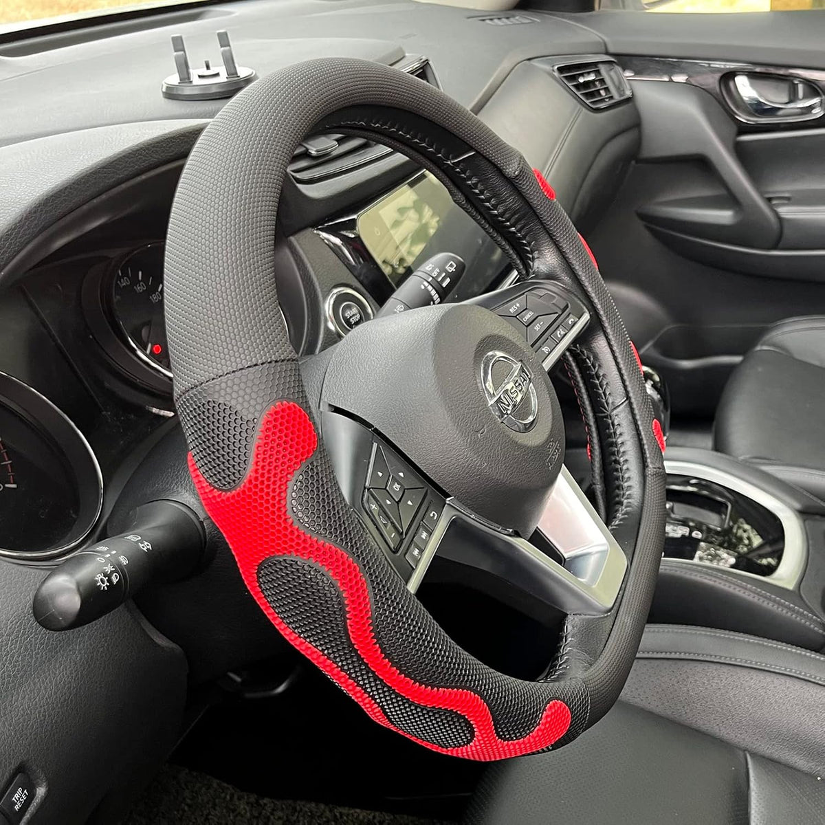 PINCTROT D Shaped Comfy Grip Steering Wheel Cover, Anti-Slip Design, Flat Bottom 14.5-15 Inch(Silicone Red)