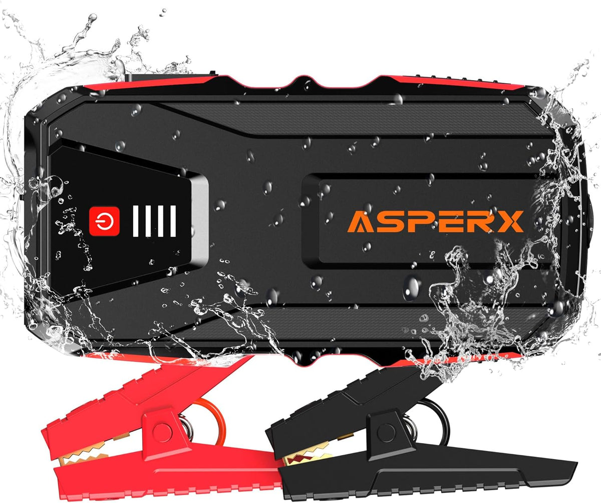ASPERX 3000A Jump Starter for Car Battery, 12V Portable Jump Box with LED Light & Smart Jumper Cables, BMS for Up to 10.0L Gas or 8.0L Diesel Engines-Red