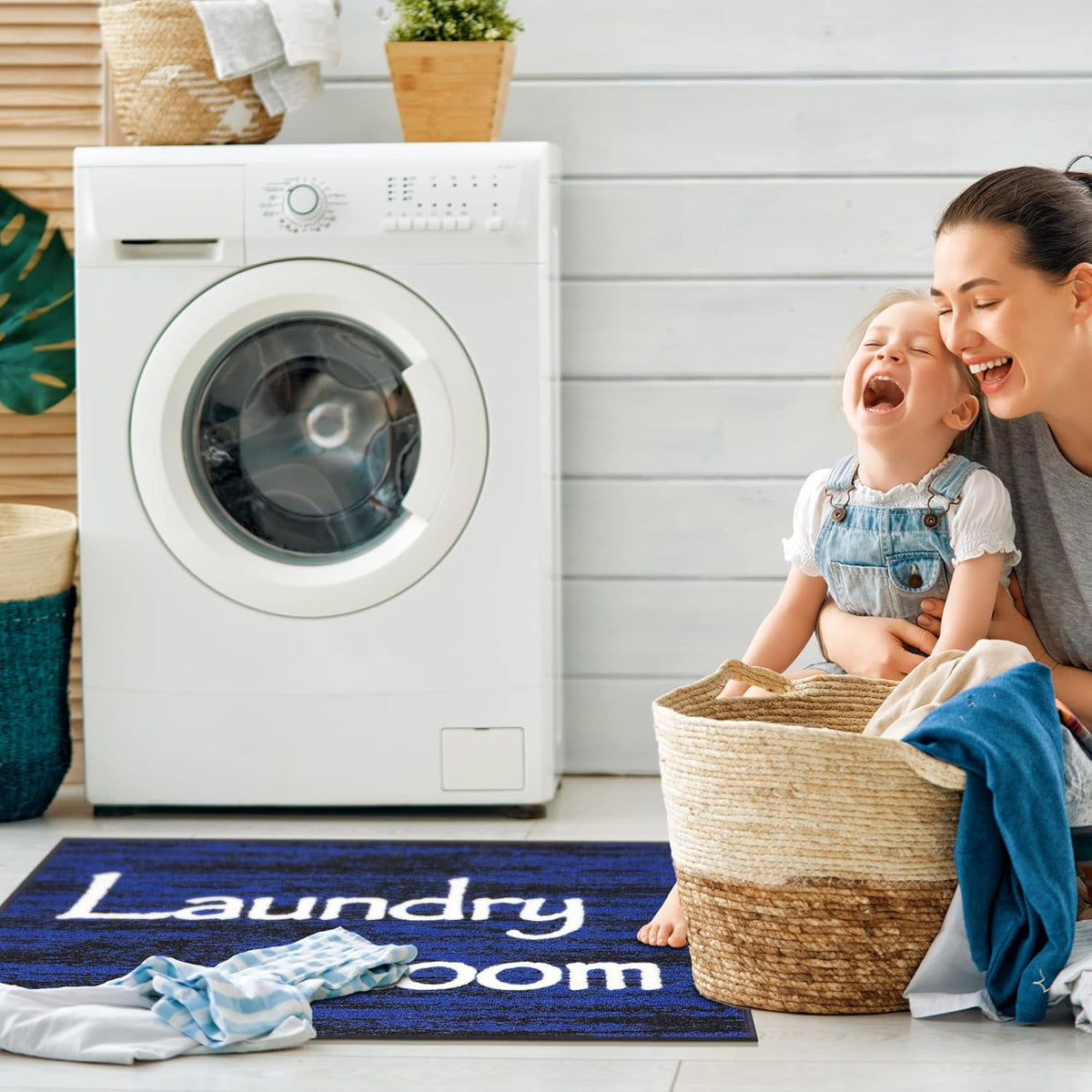 Ottomanson 26" x 35" Laundry Room Rug - Non-Slip Mat for Laundry & Mudroom - Durable, Stain-Resistant, and Easy to Clean - Perfect for High-Traffic Areas - Runner Rug for Entryway Bathroom, Navy