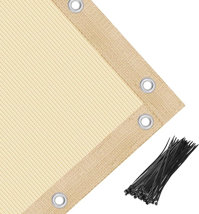 Amagenix 90% Pergola Shade Cover 9' X 18' Sun Shade Cloth with Grommets for Outdoor Garden Patio Porch, Commercial Grade 200 GSM - Cable Zip Ties Included (We Customized) GN108, Wheat