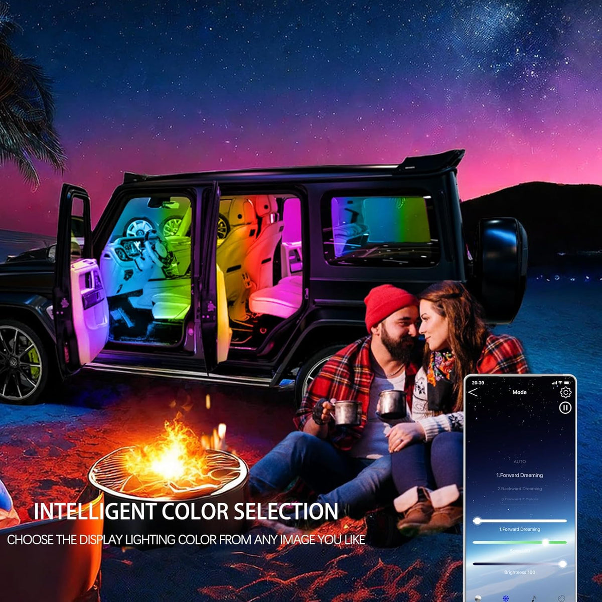 Upgrade Smart USB Dream Color Interior Car LED Strip Light with App Control, RGB Multi Color USB 5V Neon Atmosphere Ambient Night Strip Light Decorative Lamp for Cars with Music and DIY Mode(D36LEDs)